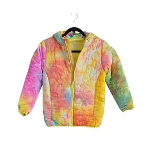 Alexa Rae Hooded Yellow Tie Dye Puffer Jacket Kids Size Medium 12/14 NWT
